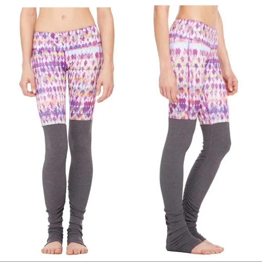 ALO Yoga Bhakti Print Goddess Ribbed Legging Size Small